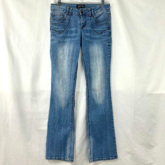 L.E.I. Blue Denim Ashley Low Rise Bootcut Flare Jeans Womens 11 2000s Y2K Retro - Picture 1 of 7